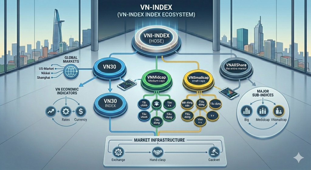 Hệ sinh thái chỉ số ngoài VN-Index: VN30, VNMidcap và VNSmallcap