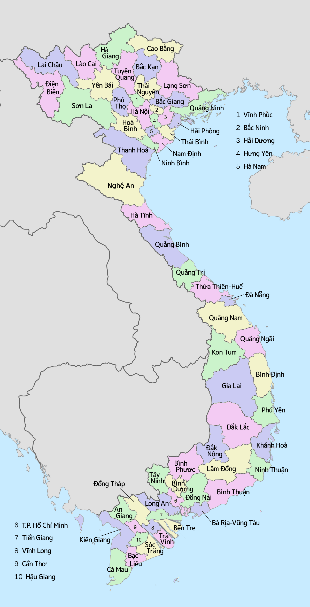 Administrative map of Vietnam showing provincial boundaries