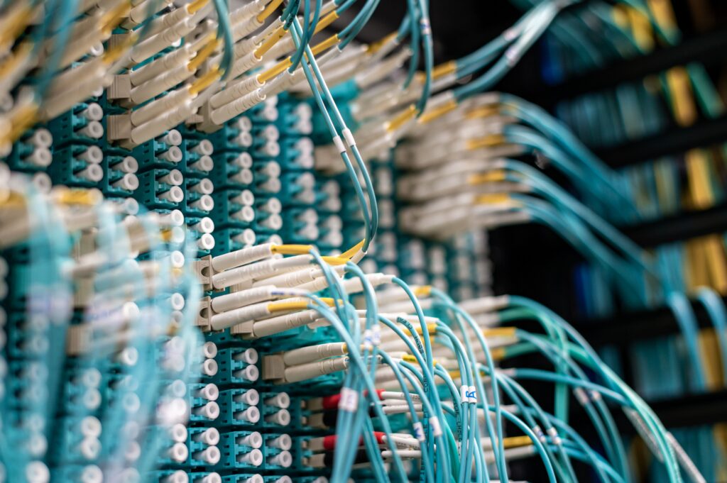 High-density network cabling of the kind a CPU supercomputer interconnect fabric requires