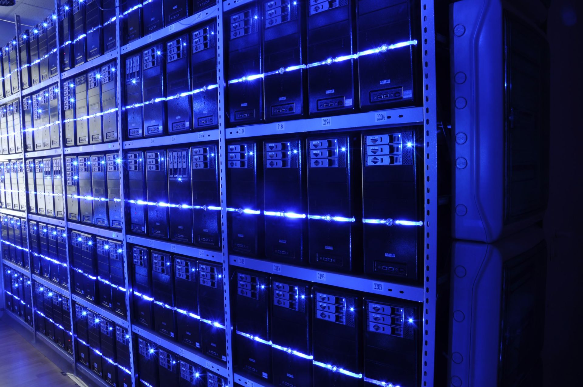 Data center GPU server racks of the kind used for NVIDIA Vera Rubin AI inference deployments