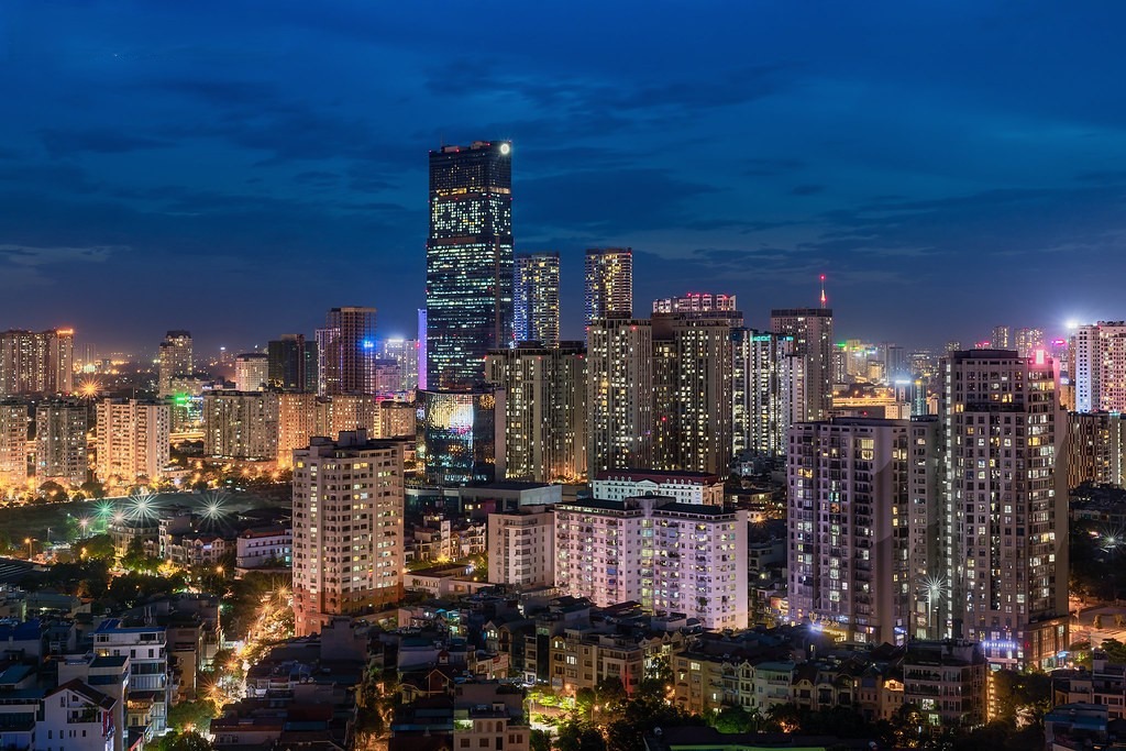 Hanoi skyline at night, host city of the VAIC 2026 hackathon finals