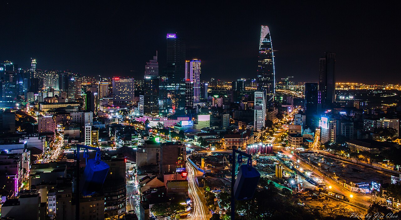Ho Chi Minh City Vietnam digital technology infrastructure network at night