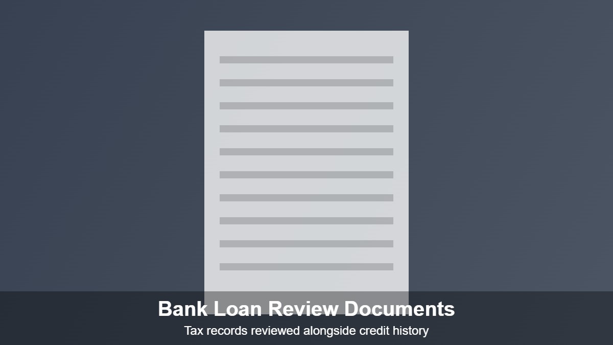 Bank branch teller reviewing loan application documents alongside tax payment records in Vietnam